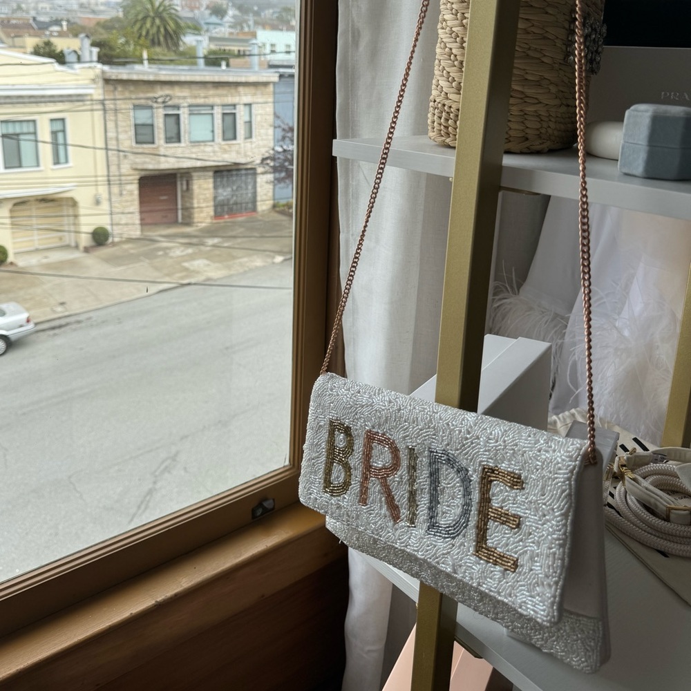 Tonal Beaded Bride Foldover Clutch